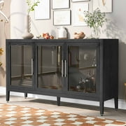 Royard Oaktree Storage Cabinet with Glass Doors, Farmhouse Sideboard Buffet Cabinet with Shelf